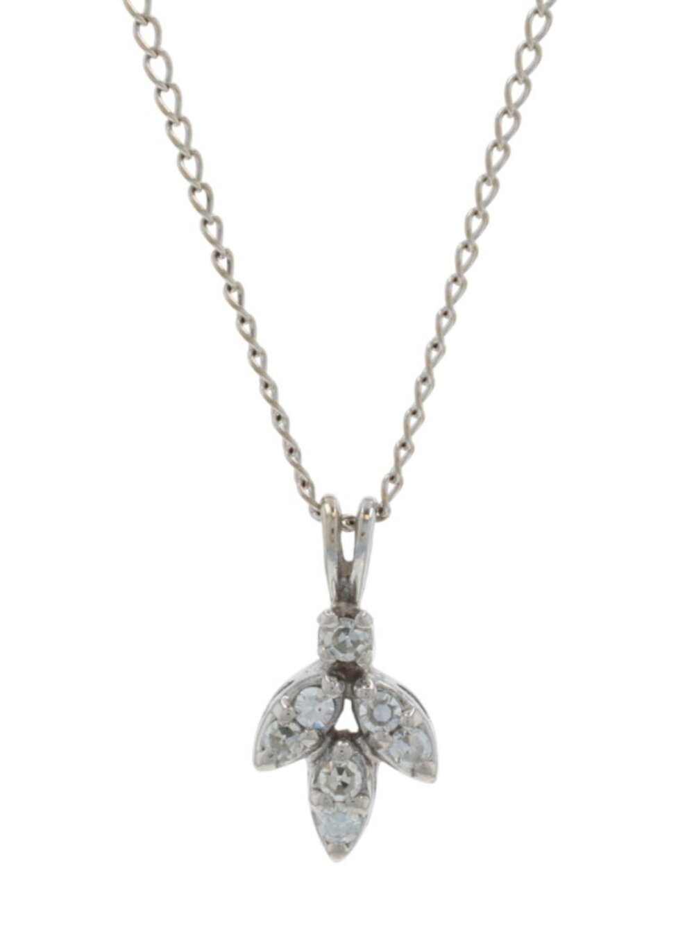 White Gold Diamond Cluster Necklace 16 1/2" - 14k Single Cut .14ctw Leaf Spray